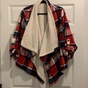 Plaid Cardigan with Sherpa